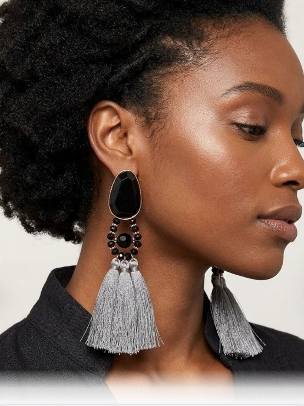 Black and Gray Tassel Drop Earrings - Fashion Jewelry